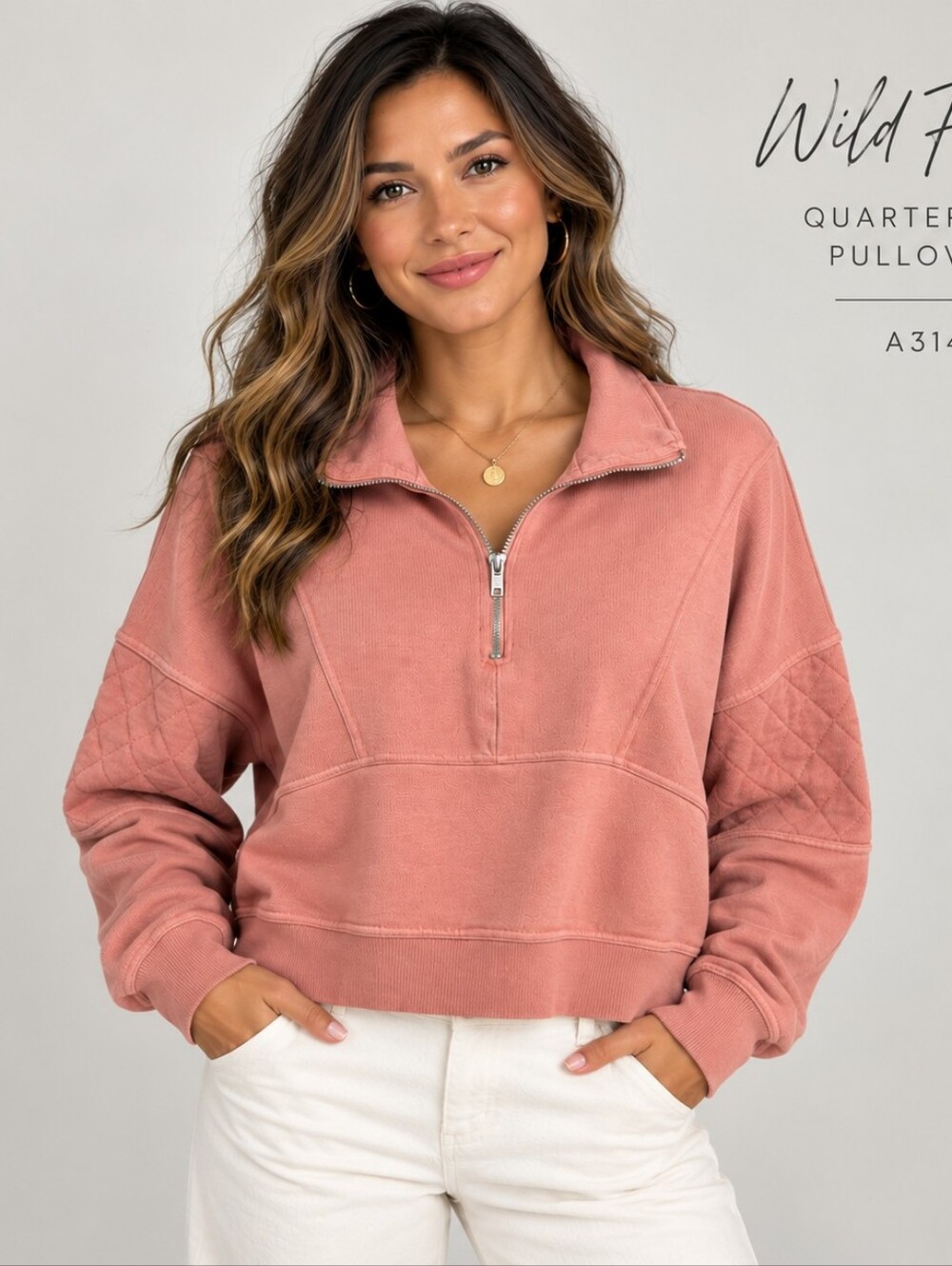 Wild Fable Pink Quarter Zip Cropped Sweatshirt Medium A314